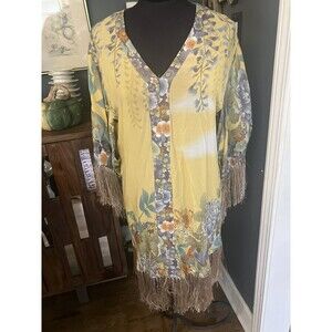 Womens For Love Bell Kimono Fringe Dress With Leopard Bell Sleeve Flapper M
